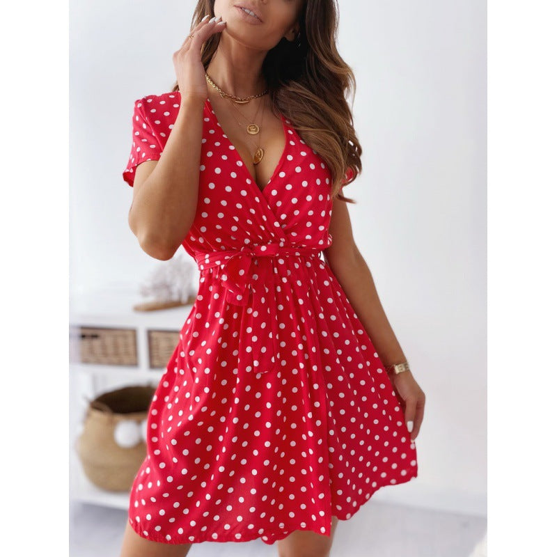 Robe portefeuille à pois pour femmes avec ceinture à nouer réglable Chic und Stil
