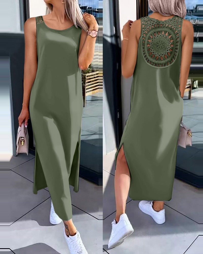Robe maxi en crochet à dos boho pour femmes Chic und Stil