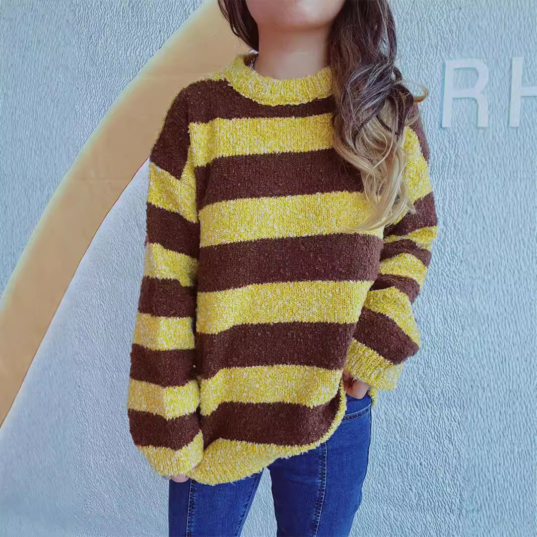 Pull-over rayé confortable pour femmes en matériau doux avec une coupe large Chic und Stil