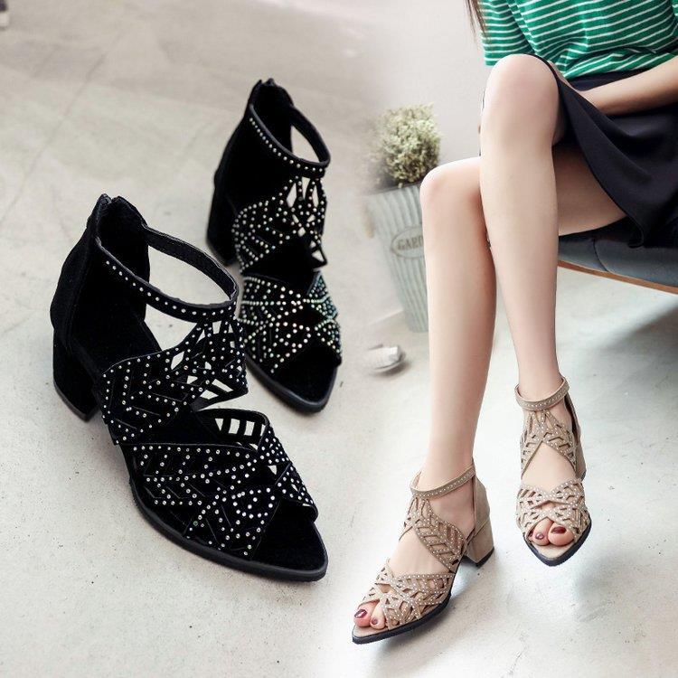 Sandales pour femmes en strass glamour avec talon block Chic und Stil