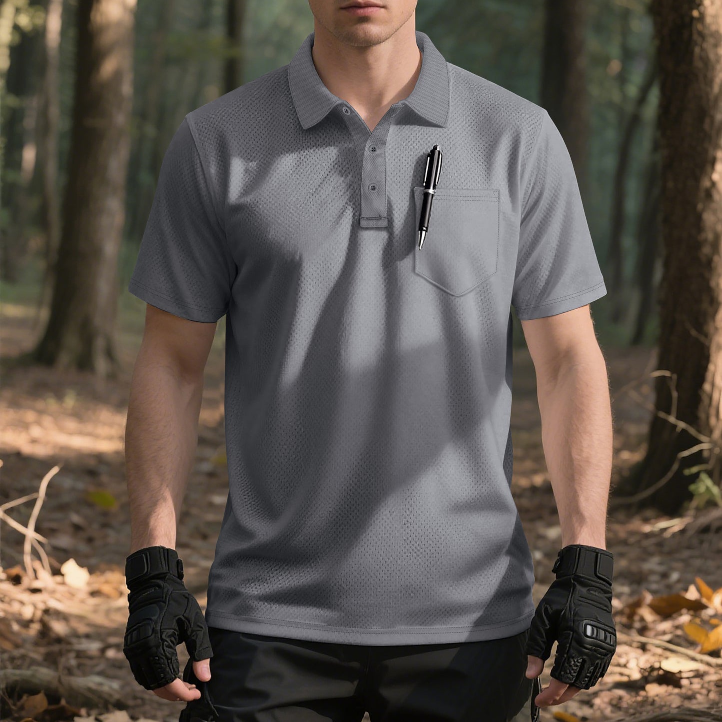 Chemise polo pour hommes avec texture respirante et poche poitrine pratique Chic und Stil