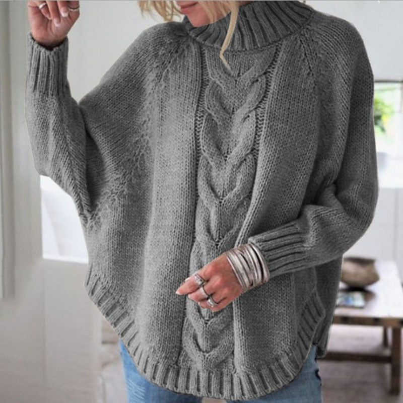 Pull femme en mailles grossières avec col montant et motif en torsades Chic und Stil