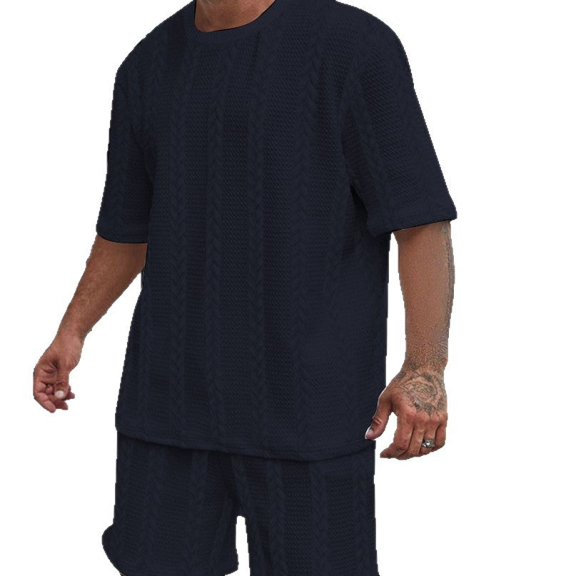 Hommes ensemble en tricot confortable avec haut court et shorts Chic und Stil