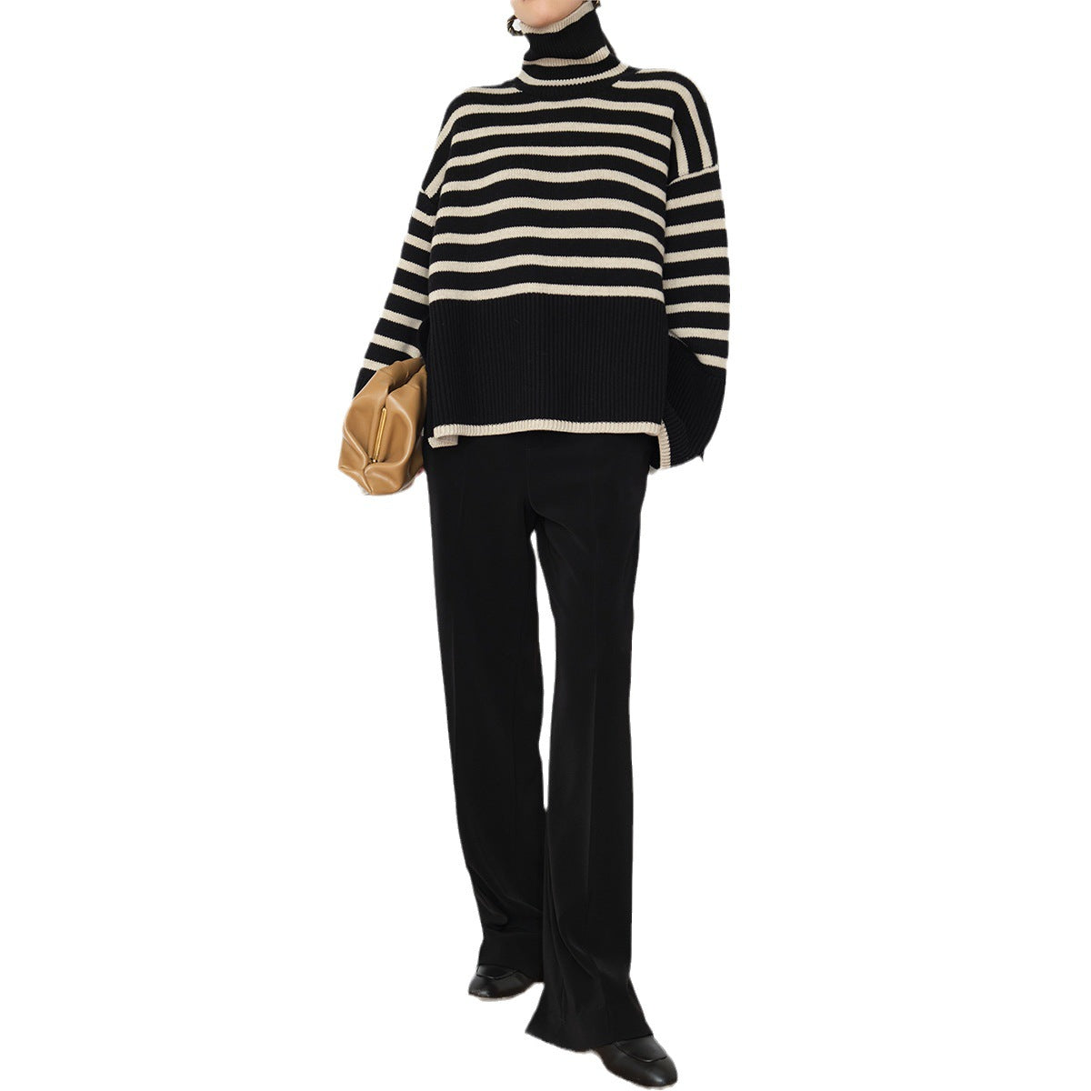 Dames pull en tricot décontracté avec rayures et col montant Chic und Stil
