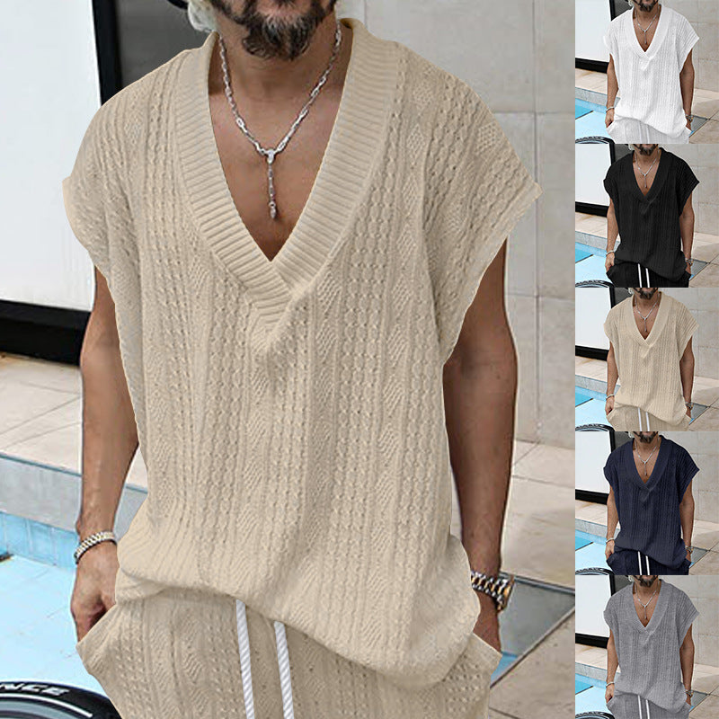 T-shirt en tricot décontracté pour hommes avec décolleté en V et coupe oversize Chic und Stil