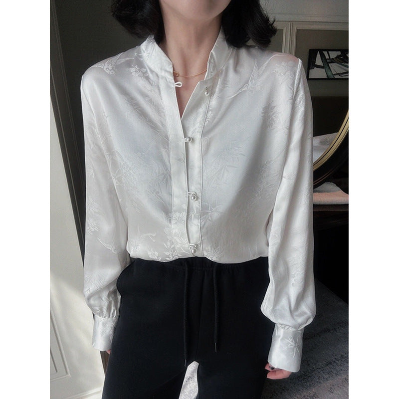 Blouse à boutons en satin élégant pour femmes Chic und Stil