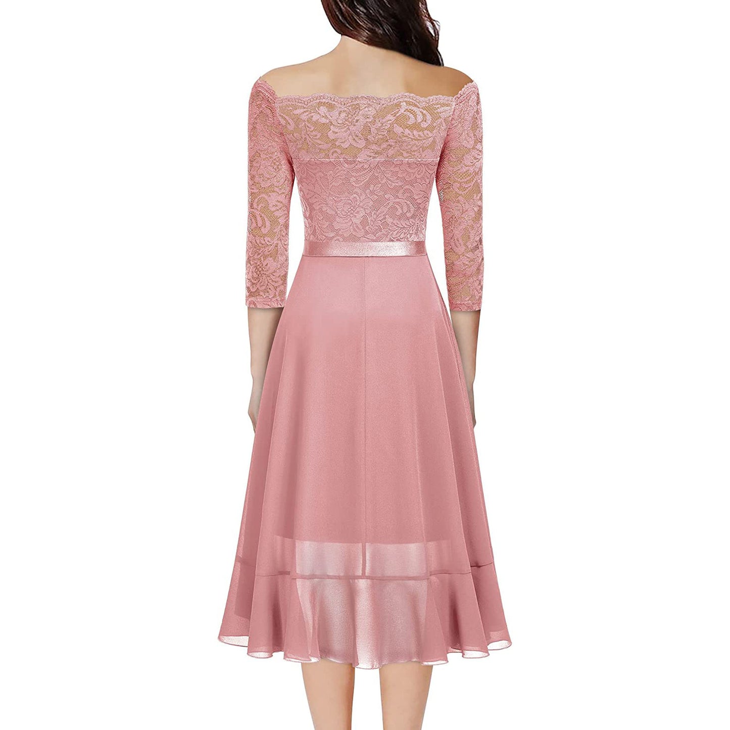Robe cocktail à encolure dénudée pour femmes en superposition de dentelle Chic und Stil