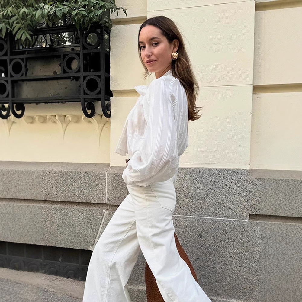 Blouse élégante pour femmes avec détail en nœud et design rayé Chic und Stil
