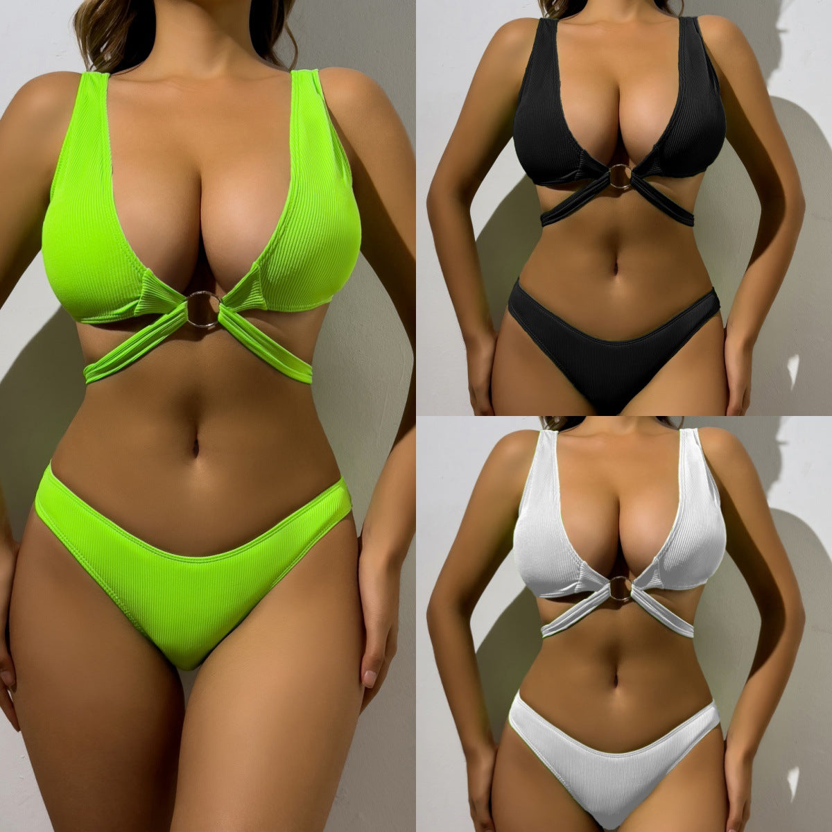 Haut de bikini pour femmes avec décolleté plongeant et anneau décoratif Chic und Stil