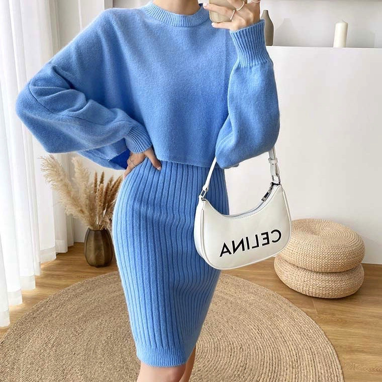 Robe tricot élégante pour femmes avec structure côtelée et manches volumineuses Chic und Stil