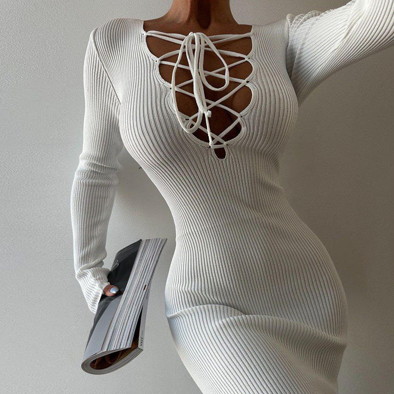 Robe midi côtelée pour femmes avec lacets Chic und Stil
