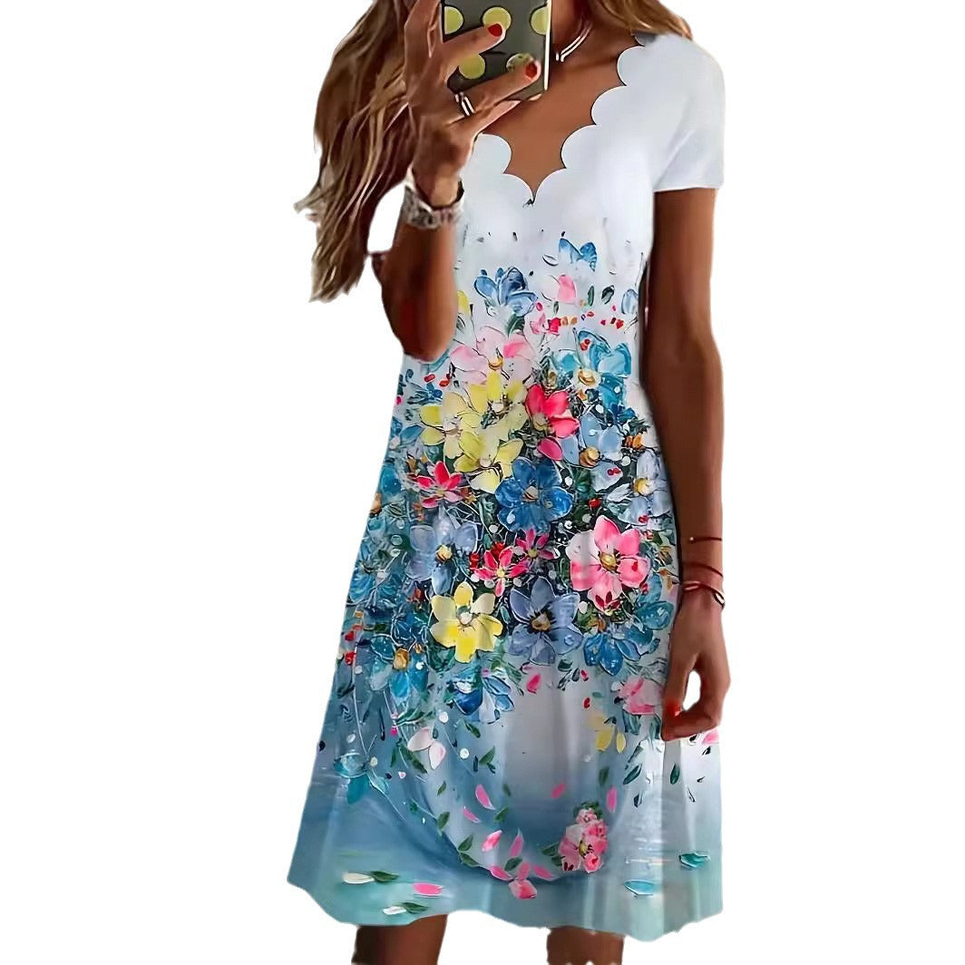 Robe midi florale à volants pour femmes Chic und Stil
