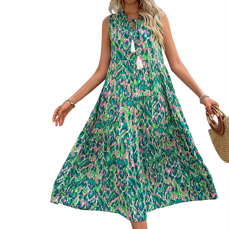 Femme Bohème Superposition Maxi Robe avec des Franges Décoratives Chic und Stil