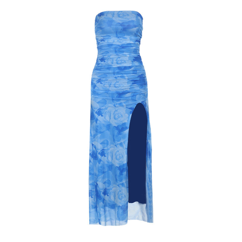 Robe maxi sans bretelles pour femmes avec fente haute Chic und Stil