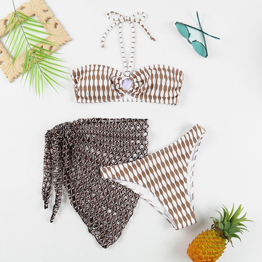 Bikini bandeau pour femmes avec motif de vagues unique et tissu en filet stylé Chic und Stil