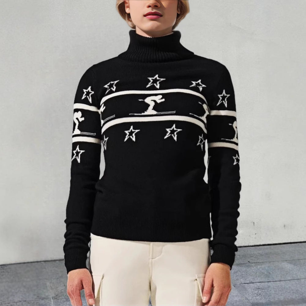 Pull-over à col roulé pour femmes avec motif de ski et étoiles Chic und Stil