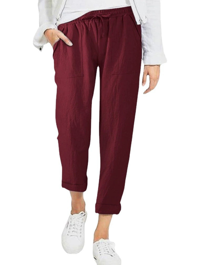Pantalons en lin détendus pour femmes avec taille élastique et poches pratiques Chic und Stil