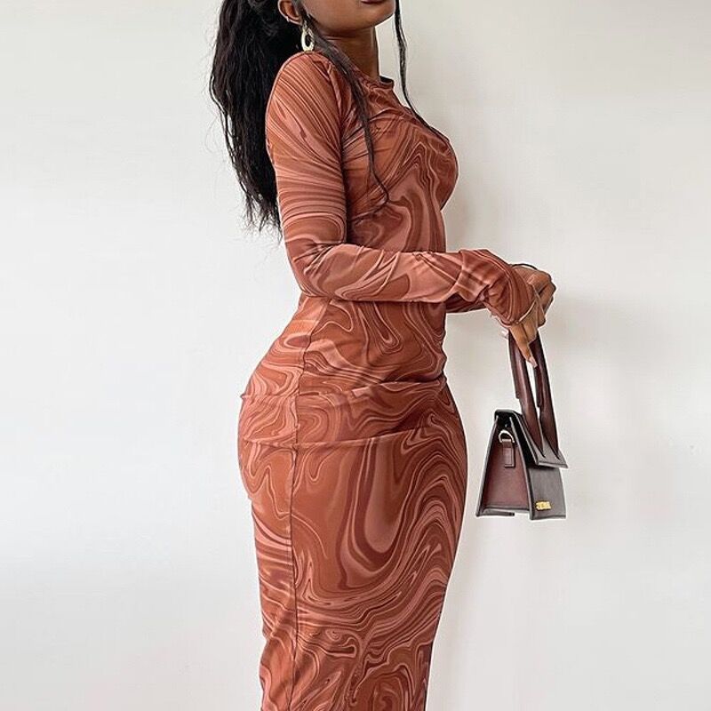 Robe midi à manches longues pour femmes avec motif abstrait Chic und Stil