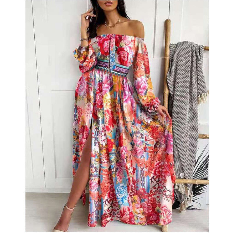 Robe maxi dames off-shoulder avec impression élégante Chic und Stil