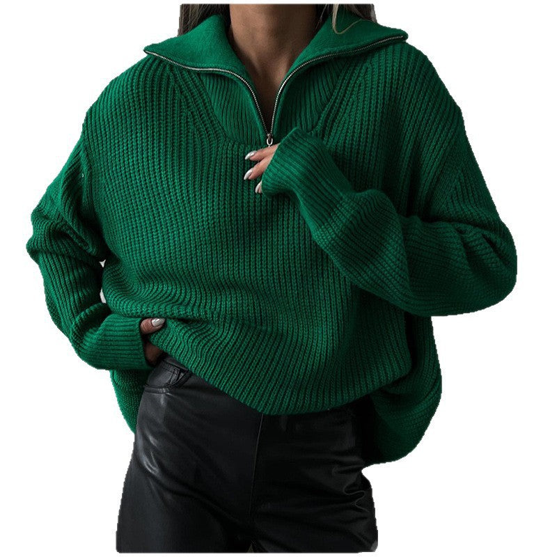 Femmes Pull de haute qualité avec col moderne et fermeture éclair Chic und Stil