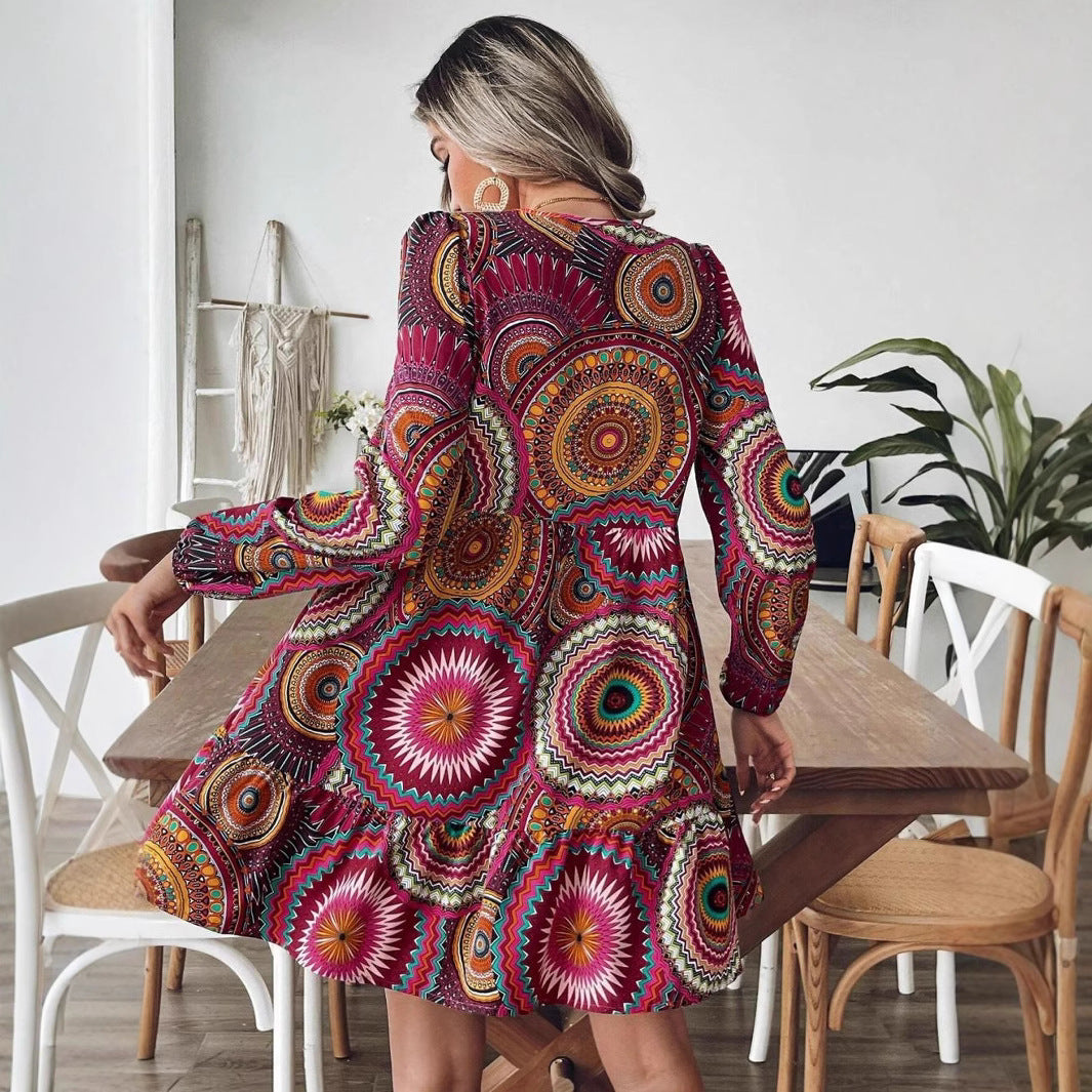Robe mini imprimée bohémienne Chic und Stil pour femmes