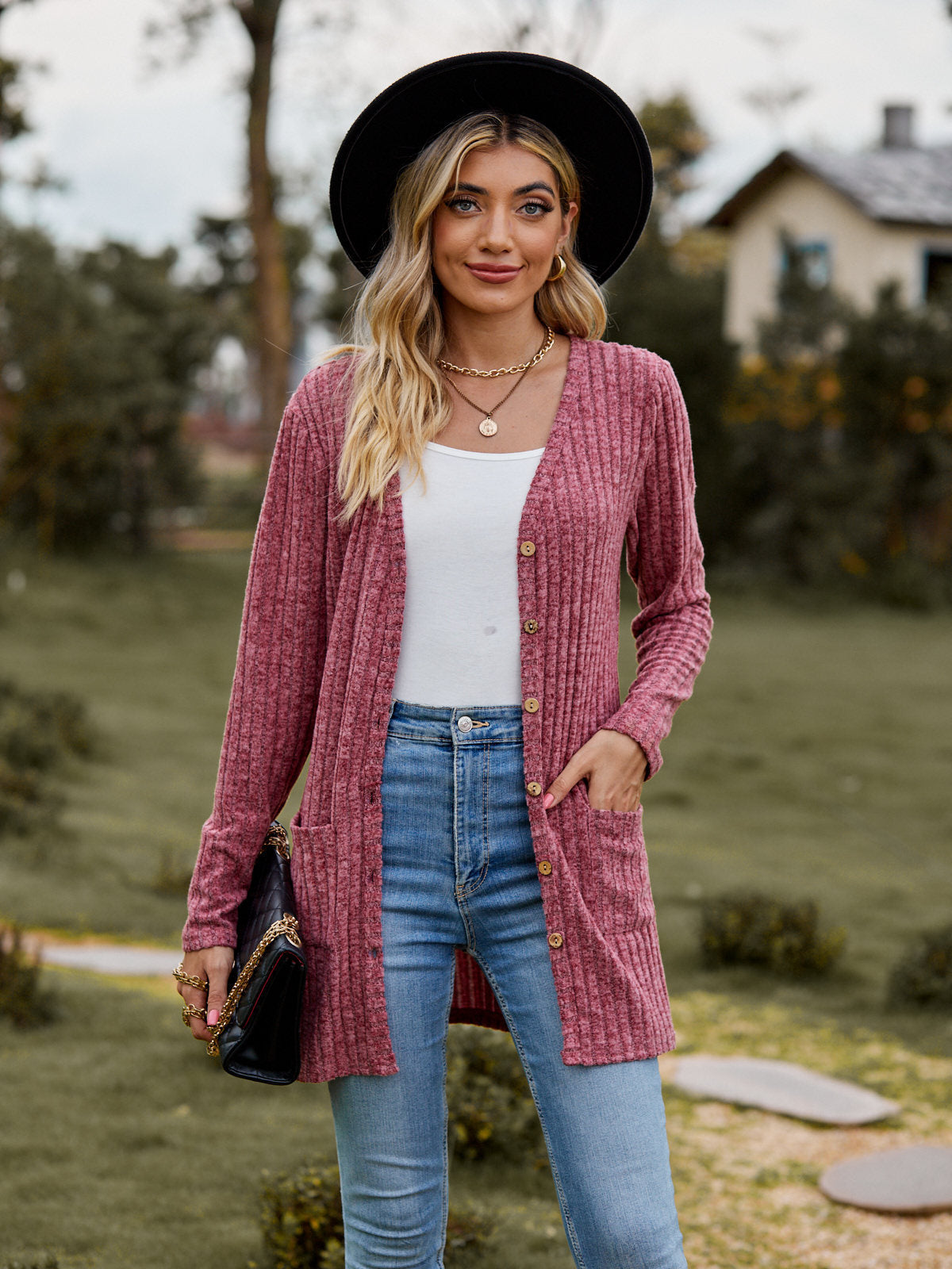 Damen cardigan à manches longues avec poches pratiques Chic und Stil