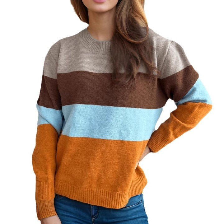 Pull large en tricot pour femmes avec motif de rayures colorées Chic und Stil