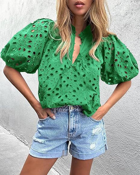 Blouse à manches bouffantes œillets pour femmes Chic und Stil