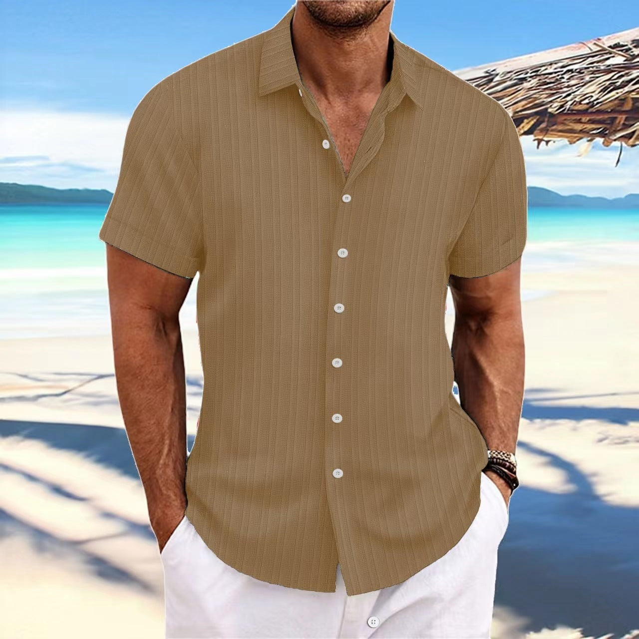 Chemise décontractée à manches courtes à rayures pour hommes Chic und Stil