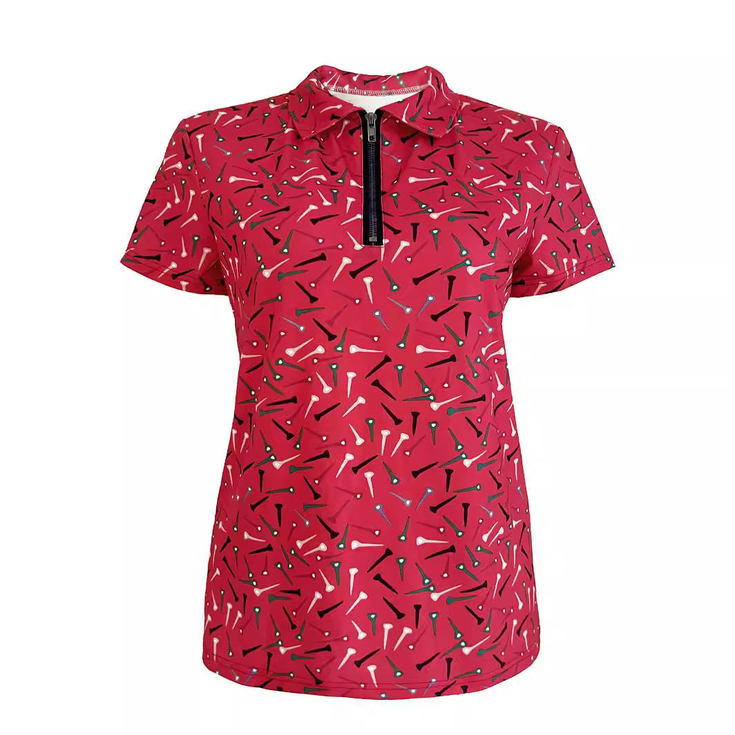 Polo de golf pour femmes avec fermeture éclair moderne et design animé Chic und Stil