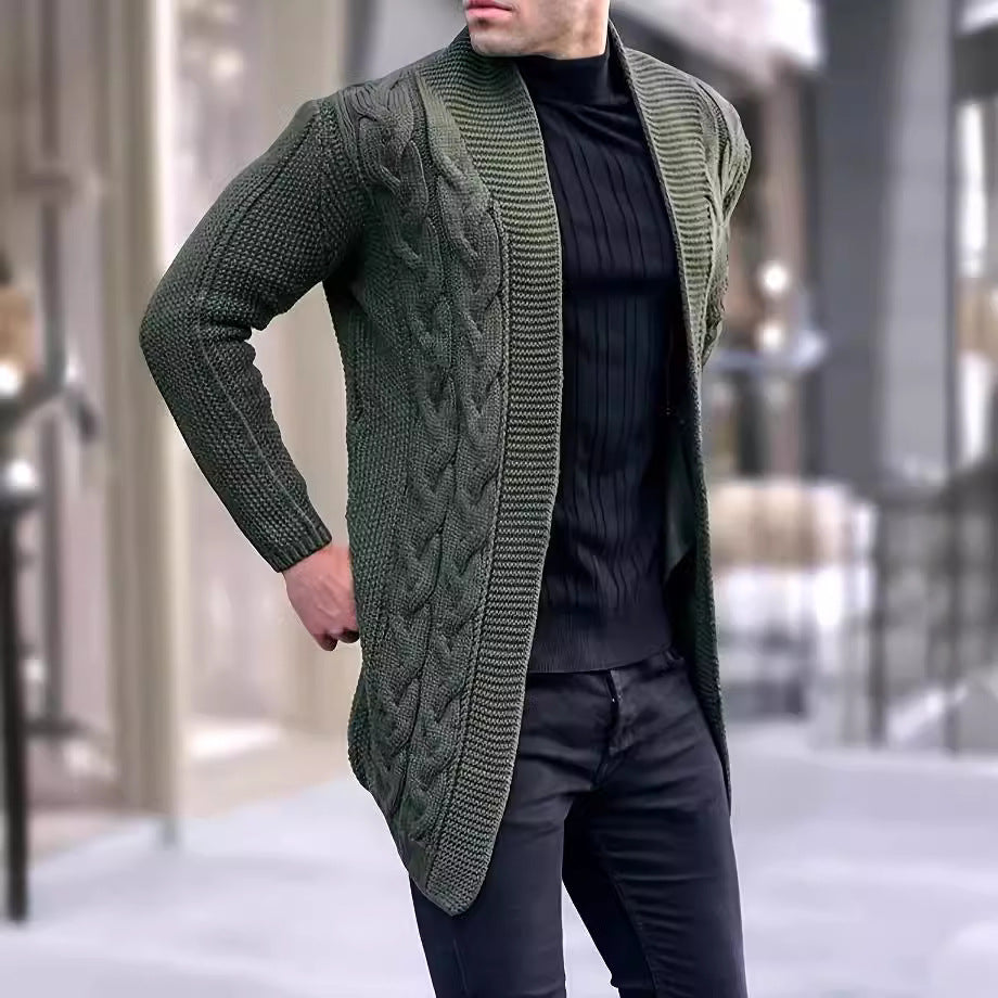 Cardigan en gros tricot pour hommes avec motif tressé à la mode et coupe décontractée Chic und Stil