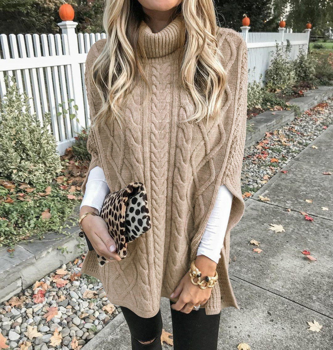 Poncho en peluche pour femmes avec col haut et motif en torsades Chic und Stil