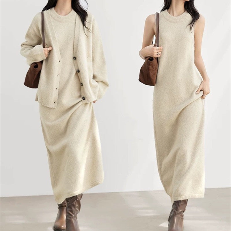 Robe en tricot pour femmes avec patte de boutonnage décontractée Chic und Stil