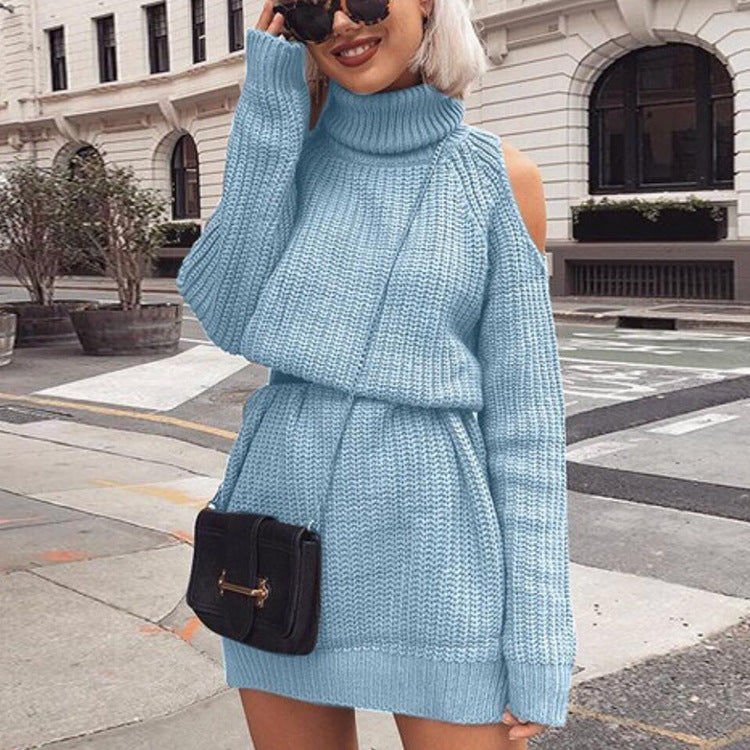 Robe en Maille à Manches Longues pour Femmes avec Col Montant et Design d'Épaule Découverte Chic und Stil