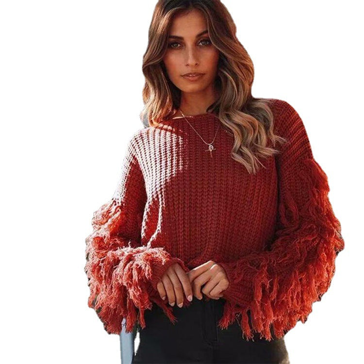Pull en tricot pour femmes avec des manches frangées Chic und Stil