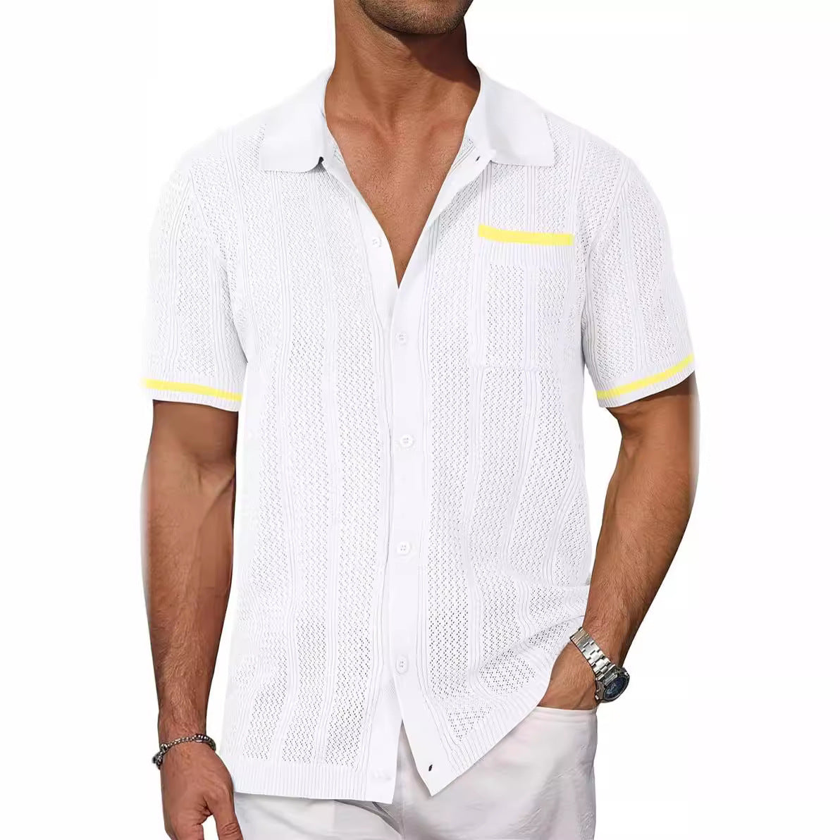 Chemise à manches courtes respirante pour hommes avec un motif de perforation décoratif Chic und Stil