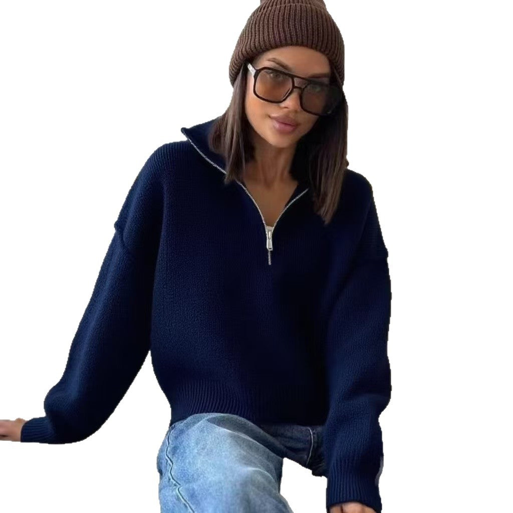 Pull en grosse maille pour femmes avec fermeture éclair mi-haute et coupe oversize Chic und Stil