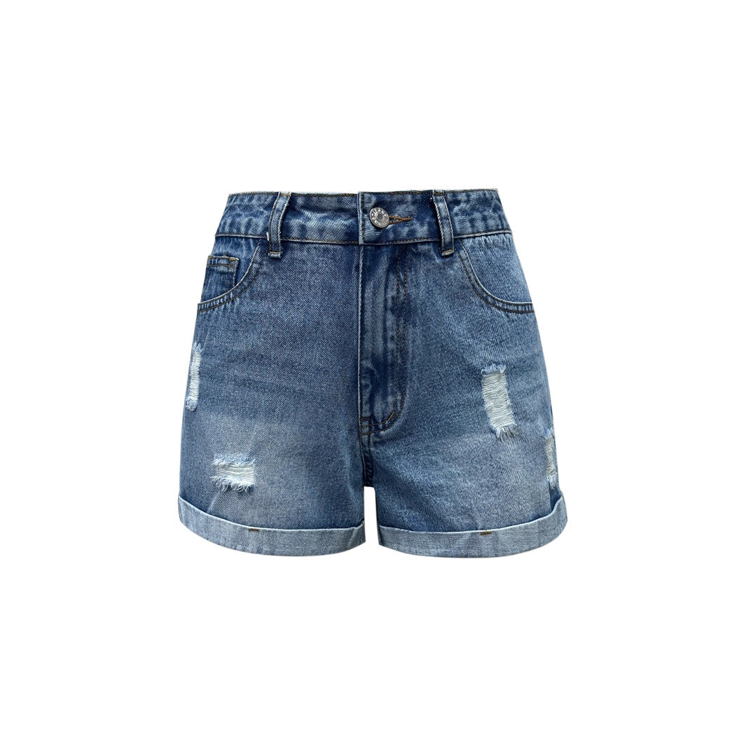 Shorts en denim pour dames en look usé avec des détails destroyés frappants Chic und Stil