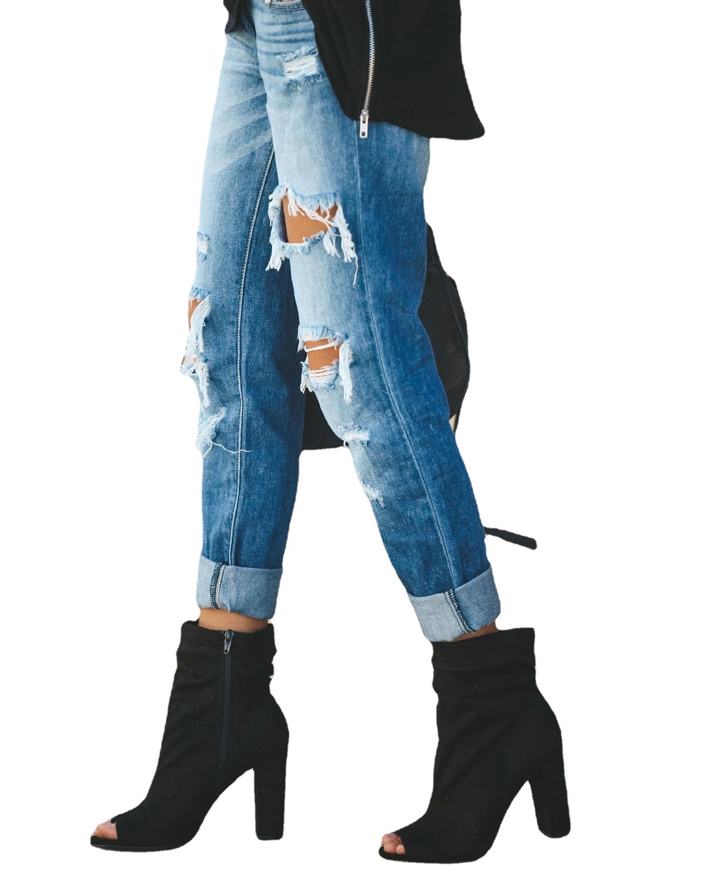 Jeans Boyfriend pour dames avec des détails détruits stylés et taille haute Chic und Stil