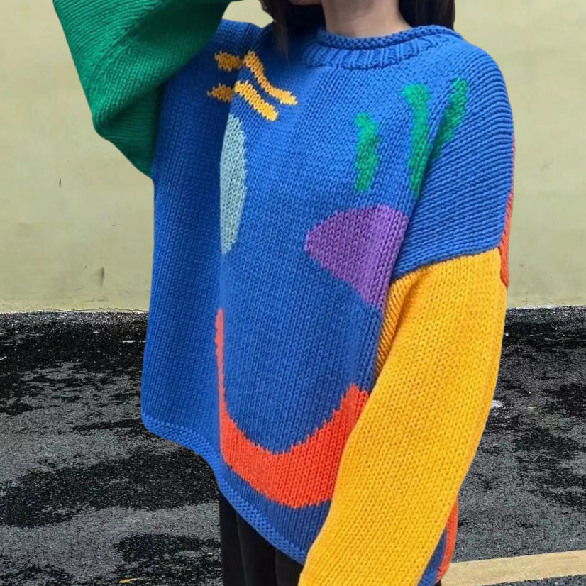 Pull en tricot pour femmes avec un motif smiley joyeux et une coupe décontractée Chic und Stil