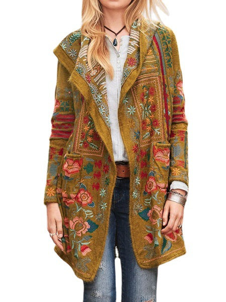 Ladies knitted cardigan beautifully embroidered with hood and pockets Chic und Stil