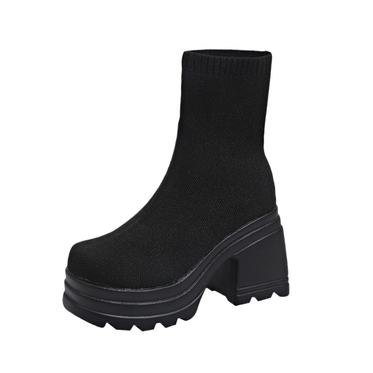 Bottes à talons hauts chunky pour femmes avec design en tricot flexible Chic und Stil