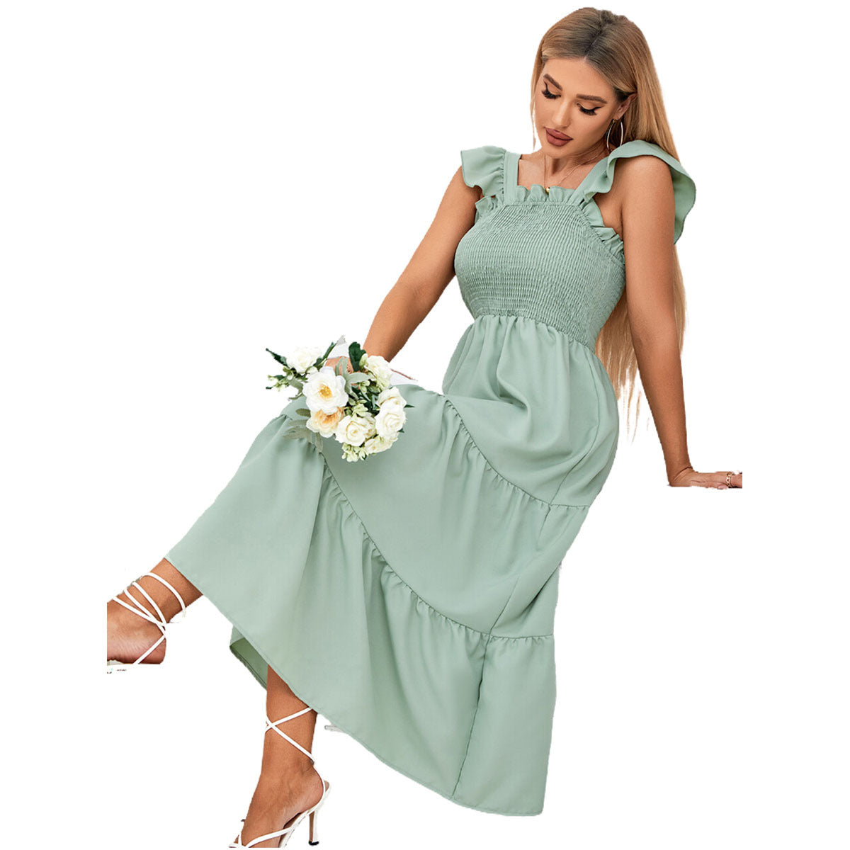 Robe midi pour femmes avec détails volantés et taille élastique Chic und Stil