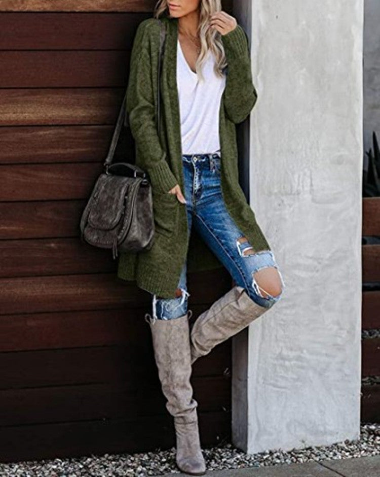 Casual knitted cardigan for women with deep pockets and open design Chic und Still