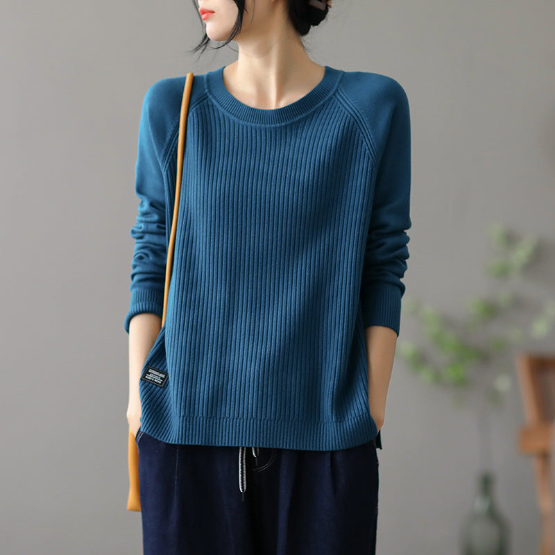 Pull-over en tricot côtelé décontracté pour femmes avec poches latérales Chic und Stil