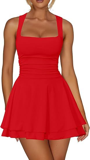 Women's skater dress with gathers and wide straps Chic and stylish