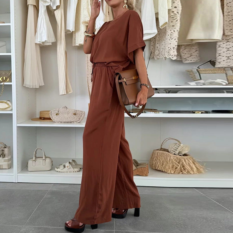 Dames combinaison décontractée à jambe large et tirage à la taille Chic und Stil