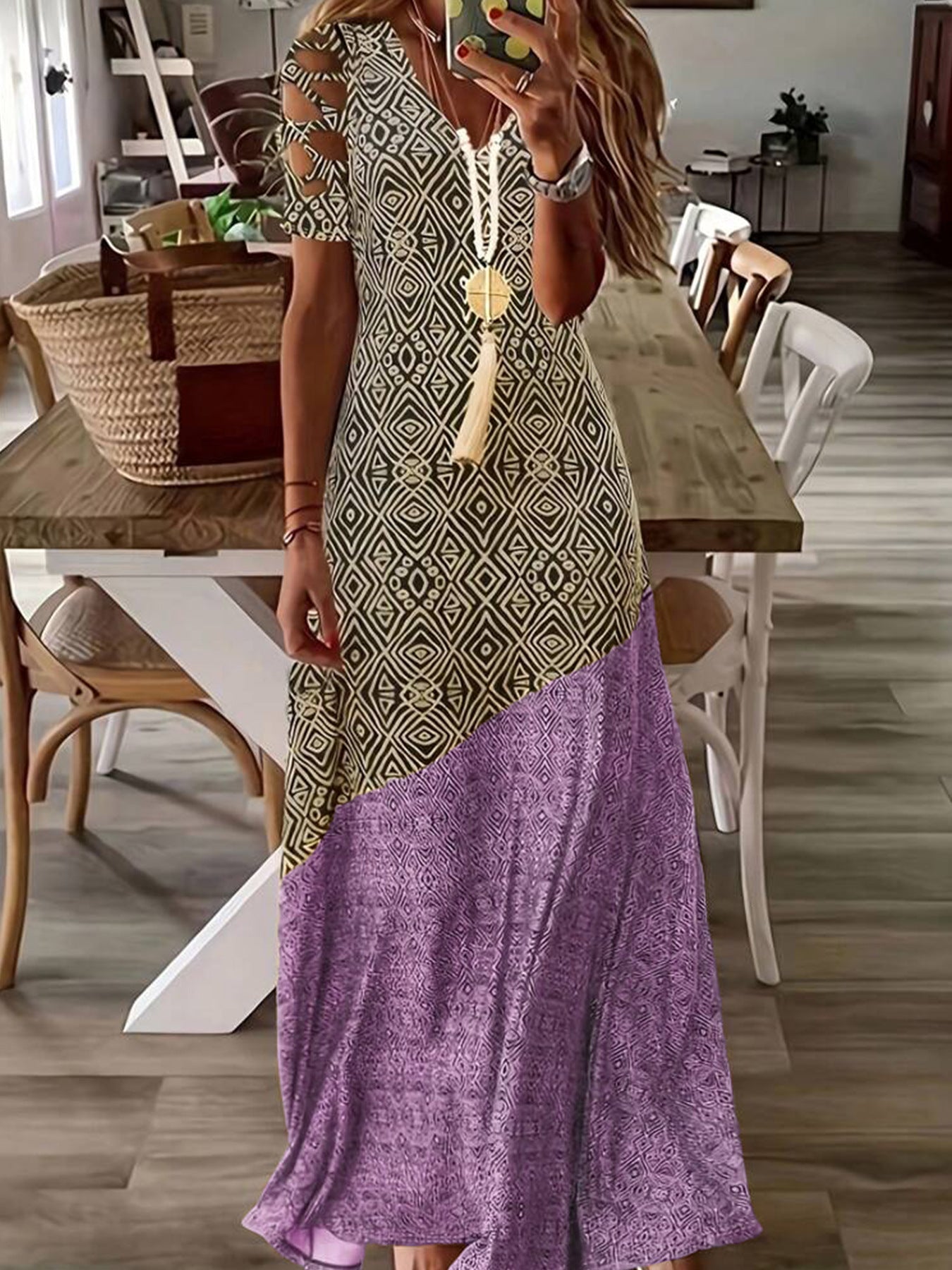 Robe Maxi Bohémienne pour Femmes avec Manches Découpées Chic und Stil