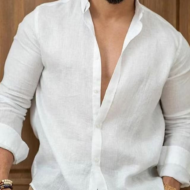 Chemise en lin élégante pour hommes avec patte de boutonnage moderne Chic und Stil