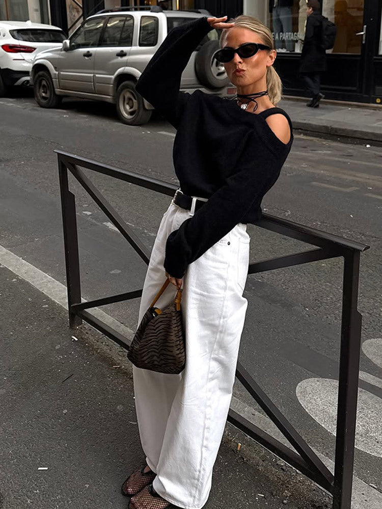 Pull-over en tricot surdimensionné pour femmes avec manches à découpe Chic und Stil